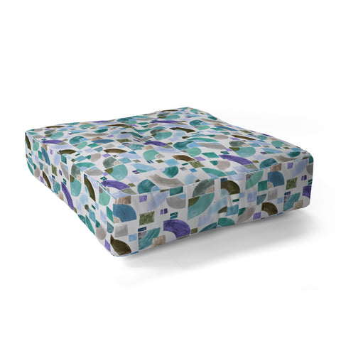 Ninola Design Retro Fusion Geometry Blue Floor Pillow Square