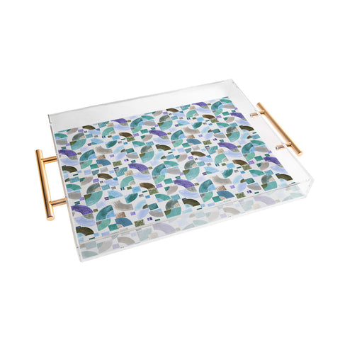 Ninola Design Retro Fusion Geometry Blue Acrylic Tray