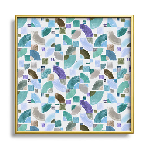 Ninola Design Retro Fusion Geometry Blue Square Metal Framed Art Print