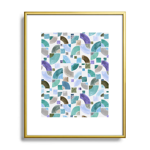 Ninola Design Retro Fusion Geometry Blue Metal Framed Art Print
