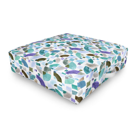 Ninola Design Retro Fusion Geometry Blue Outdoor Floor Cushion