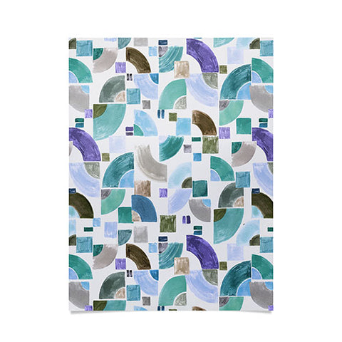 Ninola Design Retro Fusion Geometry Blue Poster
