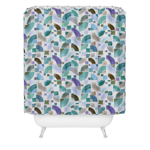 Ninola Design Retro Fusion Geometry Blue Shower Curtain
