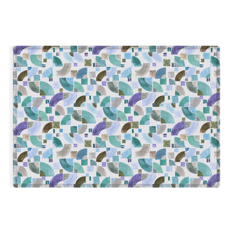 Ninola Design Retro Fusion Geometry Blue Outdoor Rug