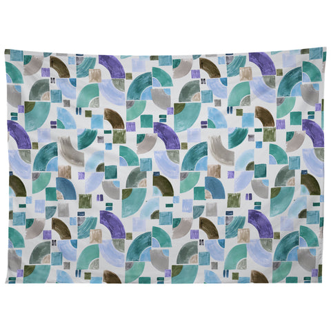 Ninola Design Retro Fusion Geometry Blue Tapestry