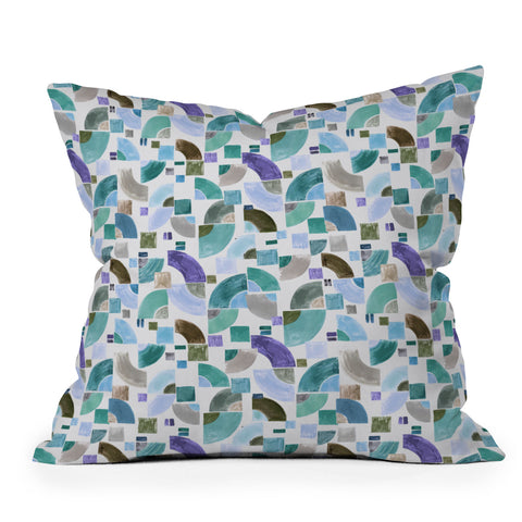 Ninola Design Retro Fusion Geometry Blue Outdoor Throw Pillow