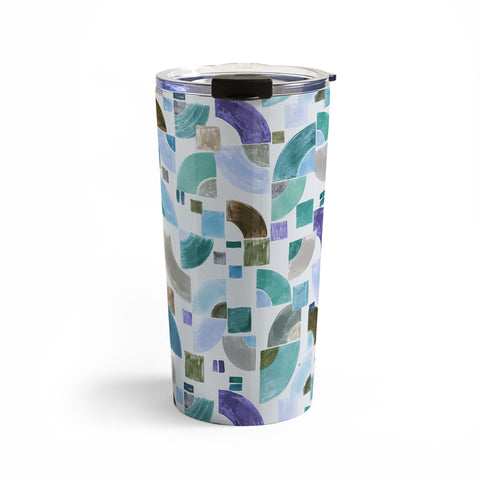 Ninola Design Retro Fusion Geometry Blue Travel Mug