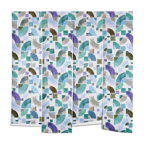 Ninola Design Retro Fusion Geometry Blue Wall Mural