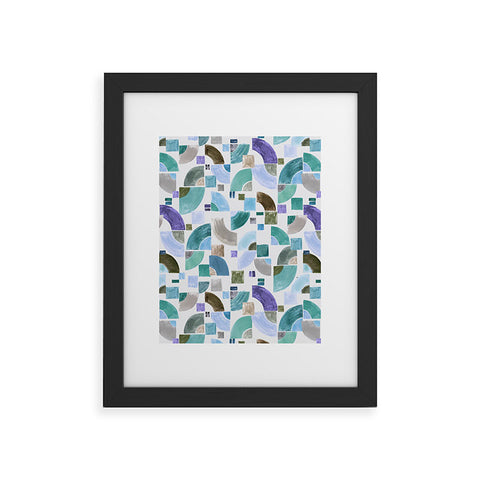 Ninola Design Retro Fusion Geometry Blue Framed Art Print