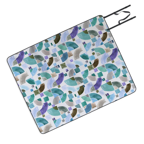 Ninola Design Retro Fusion Geometry Blue Picnic Blanket