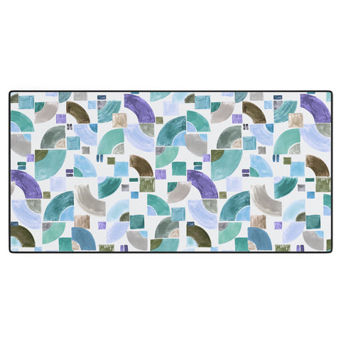 Ninola Design Retro Fusion Geometry Blue Desk Mat