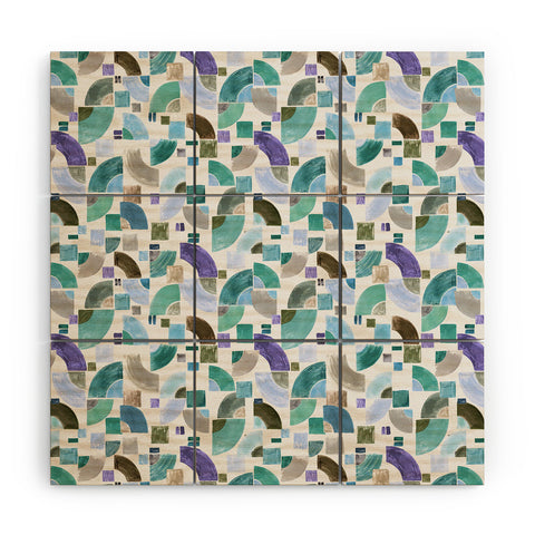 Ninola Design Retro Fusion Geometry Blue Wood Wall Mural