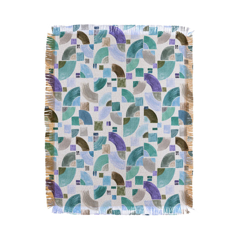 Ninola Design Retro Fusion Geometry Blue Throw Blanket