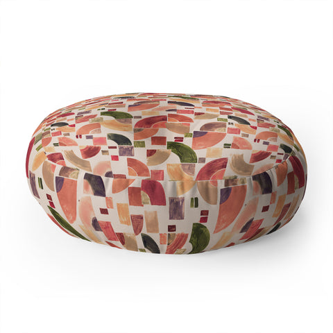Ninola Design Retro Fusion Geometry Red Floor Pillow Round