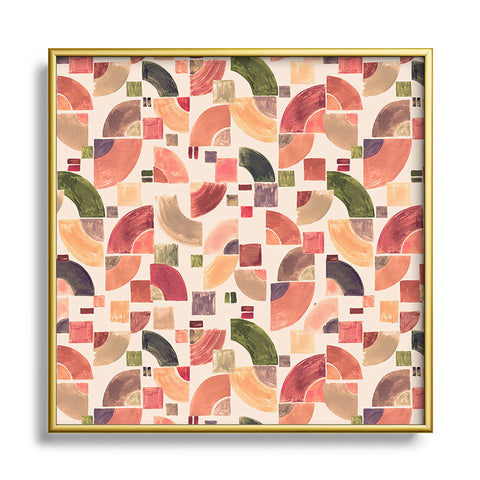 Ninola Design Retro Fusion Geometry Red Square Metal Framed Art Print