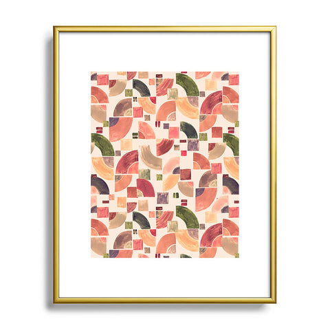 Ninola Design Retro Fusion Geometry Red Metal Framed Art Print