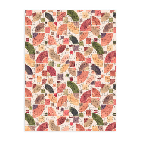 Ninola Design Retro Fusion Geometry Red Puzzle