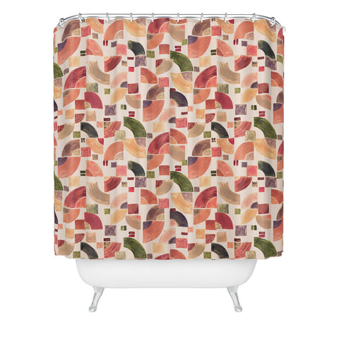 Ninola Design Retro Fusion Geometry Red Shower Curtain