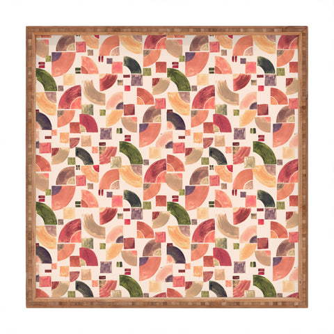 Ninola Design Retro Fusion Geometry Red Square Tray