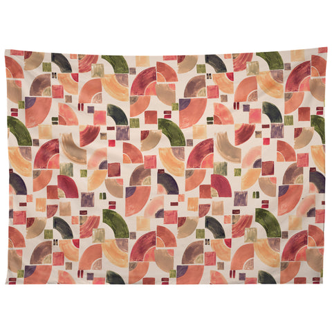 Ninola Design Retro Fusion Geometry Red Tapestry