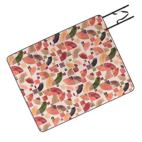 Ninola Design Retro Fusion Geometry Red Picnic Blanket