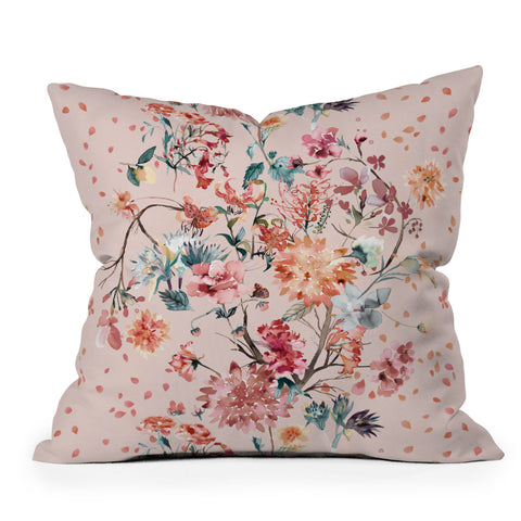 Ninola Design Romantic bouquet Pink Outdoor Throw Pillow