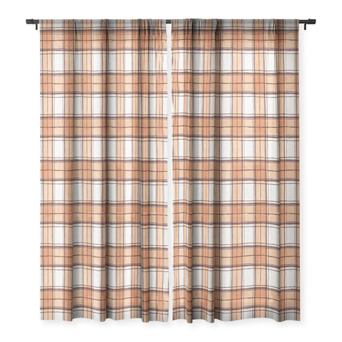 Ninola Design Rustic Geometric Checks Rust Sheer Window Curtain