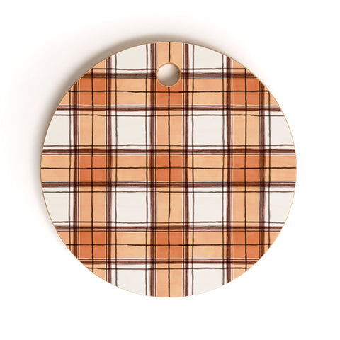 Ninola Design Rustic Geometric Checks Rust Cutting Board Round