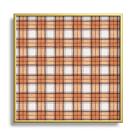 Ninola Design Rustic Geometric Checks Rust Square Metal Framed Art Print
