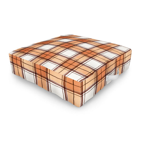 Ninola Design Rustic Geometric Checks Rust Outdoor Floor Cushion