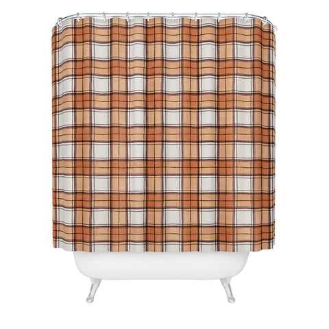 Ninola Design Rustic Geometric Checks Rust Shower Curtain