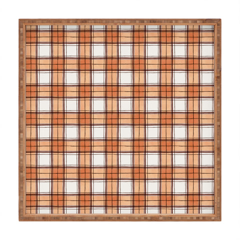 Ninola Design Rustic Geometric Checks Rust Square Tray
