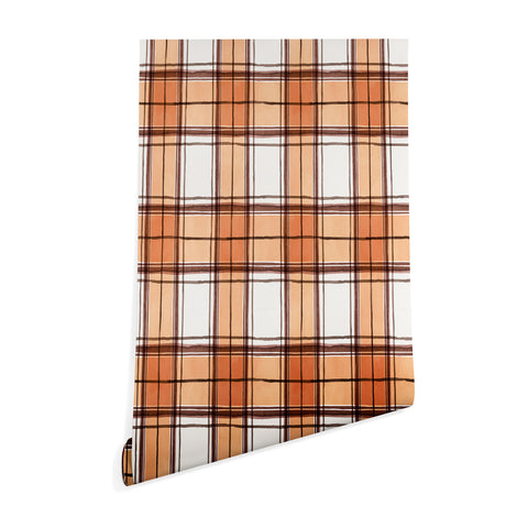 Ninola Design Rustic Geometric Checks Rust Wallpaper