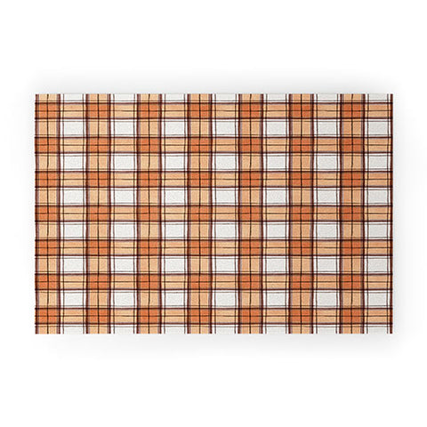 Ninola Design Rustic Geometric Checks Rust Welcome Mat