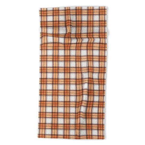 Ninola Design Rustic Geometric Checks Rust Beach Towel