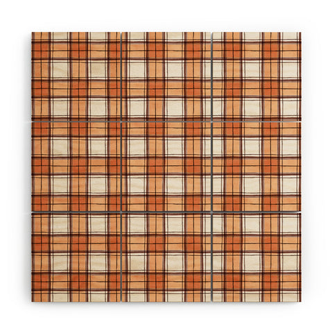 Ninola Design Rustic Geometric Checks Rust Wood Wall Mural