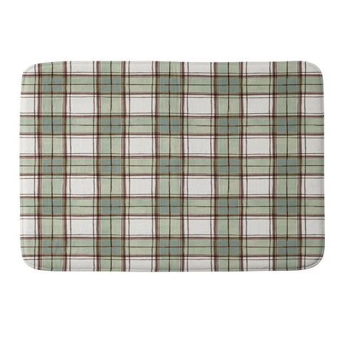 Ninola Design Rustic Geometric Checks Sage Green Memory Foam Bath Mat