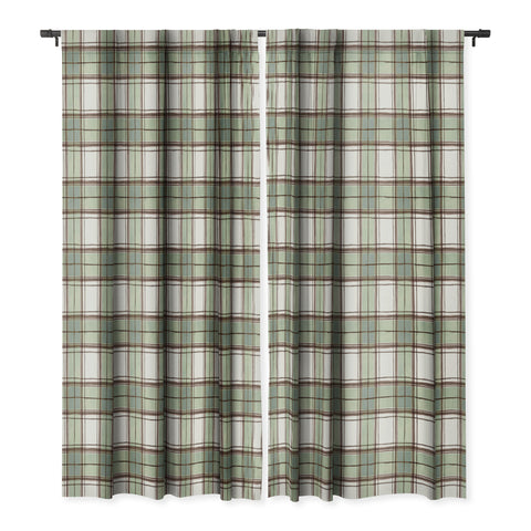 Ninola Design Rustic Geometric Checks Sage Green Blackout Window Curtain