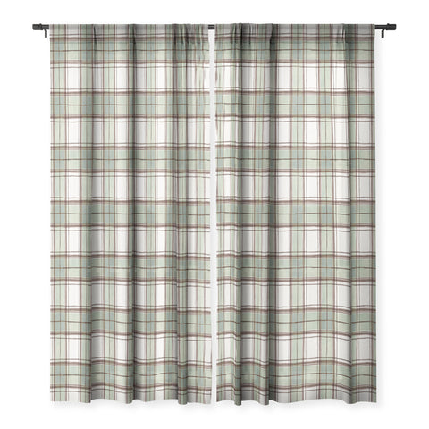Ninola Design Rustic Geometric Checks Sage Green Sheer Window Curtain