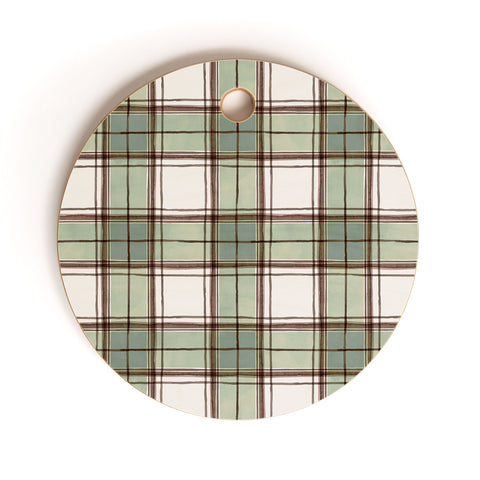 Ninola Design Rustic Geometric Checks Sage Green Cutting Board Round