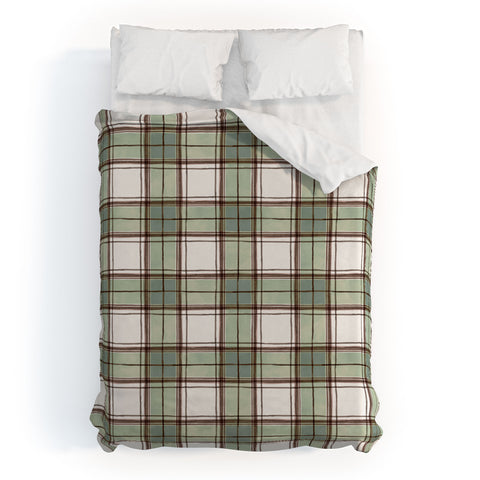 Ninola Design Rustic Geometric Checks Sage Green Duvet Cover