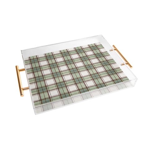 Ninola Design Rustic Geometric Checks Sage Green Acrylic Tray