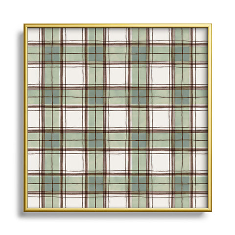 Ninola Design Rustic Geometric Checks Sage Green Square Metal Framed Art Print