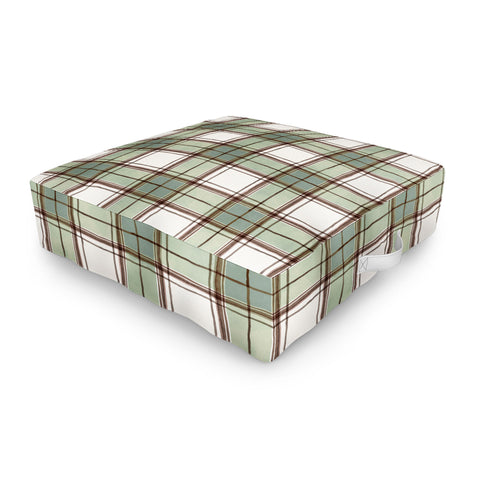 Ninola Design Rustic Geometric Checks Sage Green Outdoor Floor Cushion
