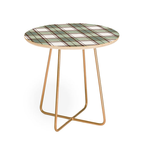 Ninola Design Rustic Geometric Checks Sage Green Round Side Table