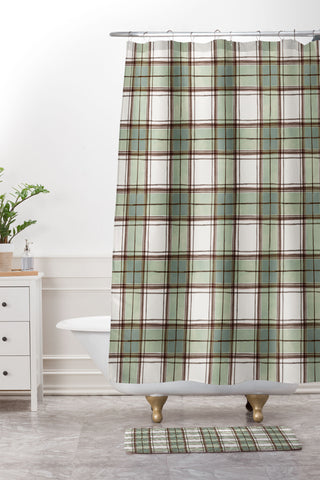Ninola Design Rustic Geometric Checks Sage Green Shower Curtain And Mat