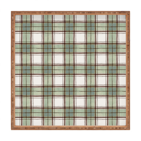 Ninola Design Rustic Geometric Checks Sage Green Square Tray