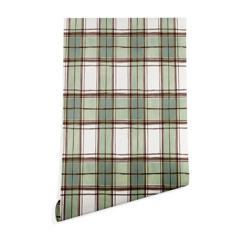Ninola Design Rustic Geometric Checks Sage Green Wallpaper