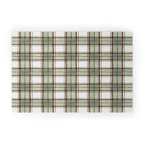 Ninola Design Rustic Geometric Checks Sage Green Welcome Mat
