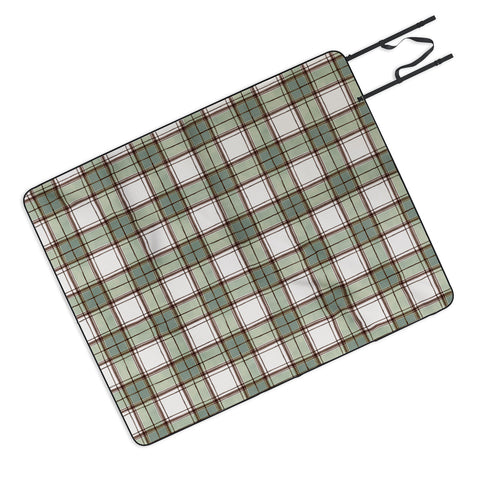 Ninola Design Rustic Geometric Checks Sage Green Picnic Blanket